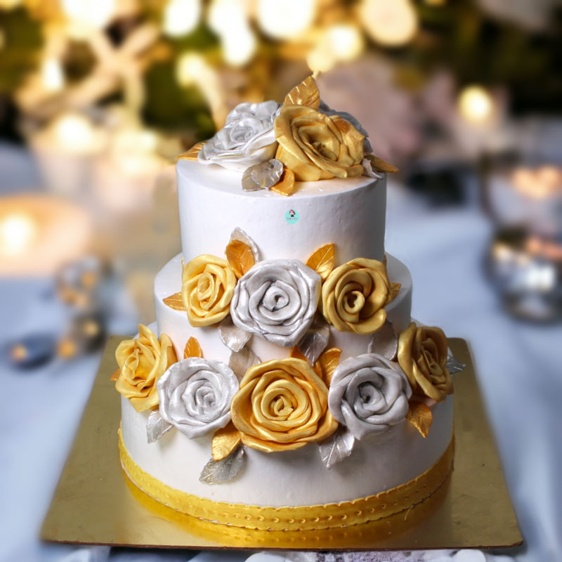 Silver and Gold Rose Royal Cake