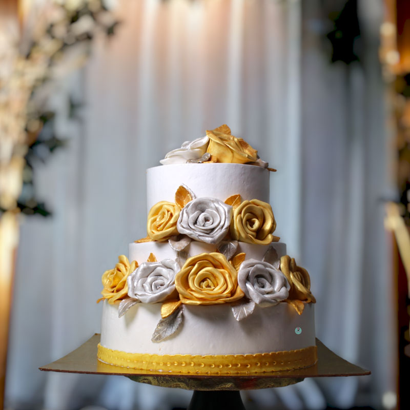 Silver and Gold Rose Royal Cake
