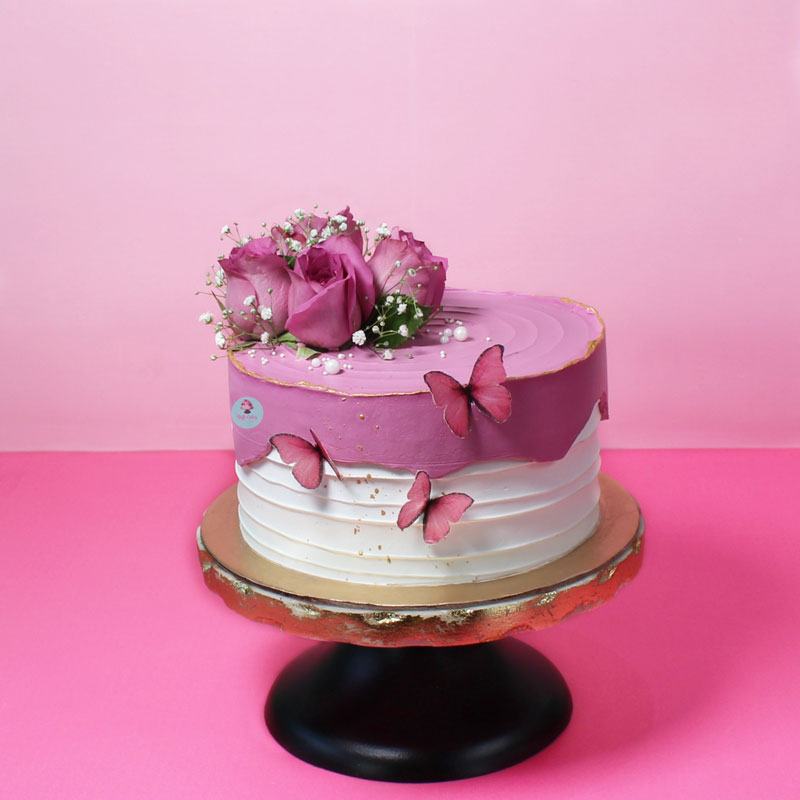 Pink-Rose-and-Butterfly-Cake