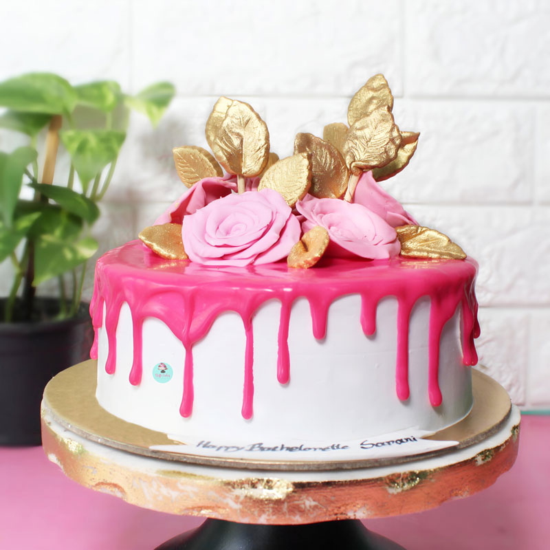 Blooming Pink Drip Cake